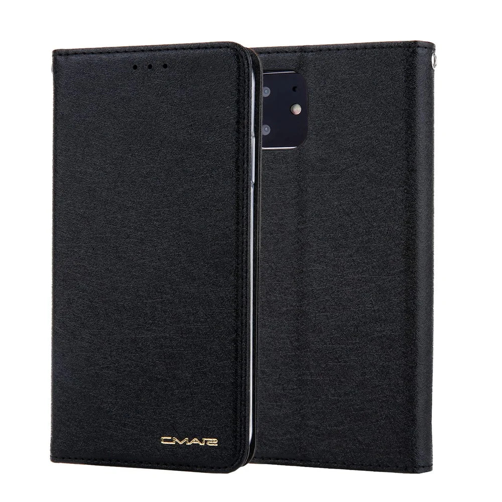 CMAI2 Silk Texture PU Leather with Card Slots Phone Case for iPhone 11 6.1 inch (2019) - Black - 1