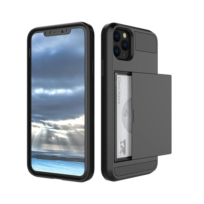 Sliding Card Holder Hybrid Plastic + TPU Cover Shell for iPhone 11 Pro Max 6.5 inch (2019) - Black - 1