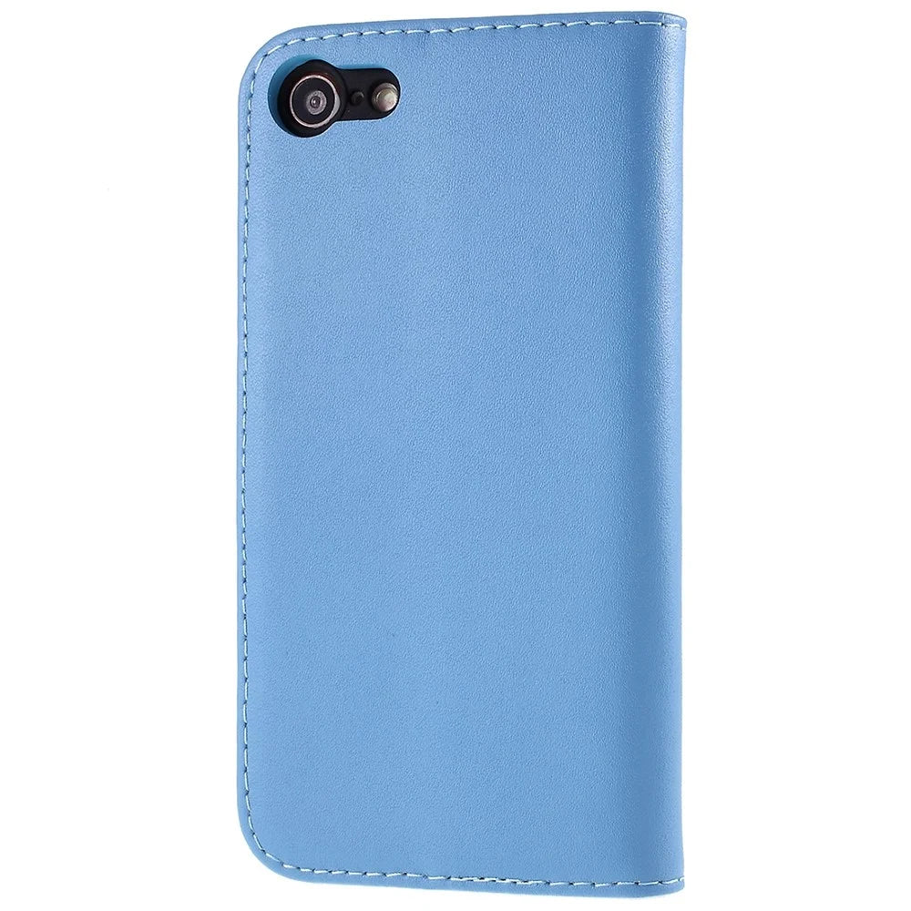 Stand Function Genuine Leather Wallet Flip Case with Secure Magnetic Closure for iPhone 8 / 7 / SE (2020) / SE (2022) - Blue - 2