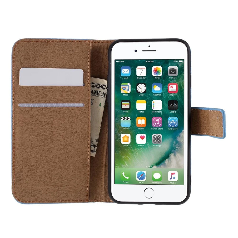 Stand Function Genuine Leather Wallet Flip Case with Secure Magnetic Closure for iPhone 8 / 7 / SE (2020) / SE (2022) - Blue - 5