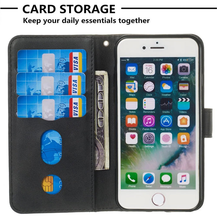 Zipper Pocket Wallet Stand Flip Leather Phone Case for iPhone SE (2020)/SE (2022)/8/7 4.7 inch - Black - 4