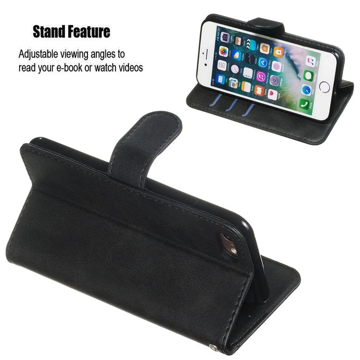 Zipper Pocket Wallet Stand Flip Leather Phone Case for iPhone SE (2020)/SE (2022)/8/7 4.7 inch - Black - 5