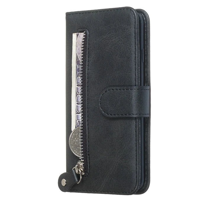 Zipper Pocket Wallet Stand Flip Leather Phone Case for iPhone SE (2020)/SE (2022)/8/7 4.7 inch - Black - 7