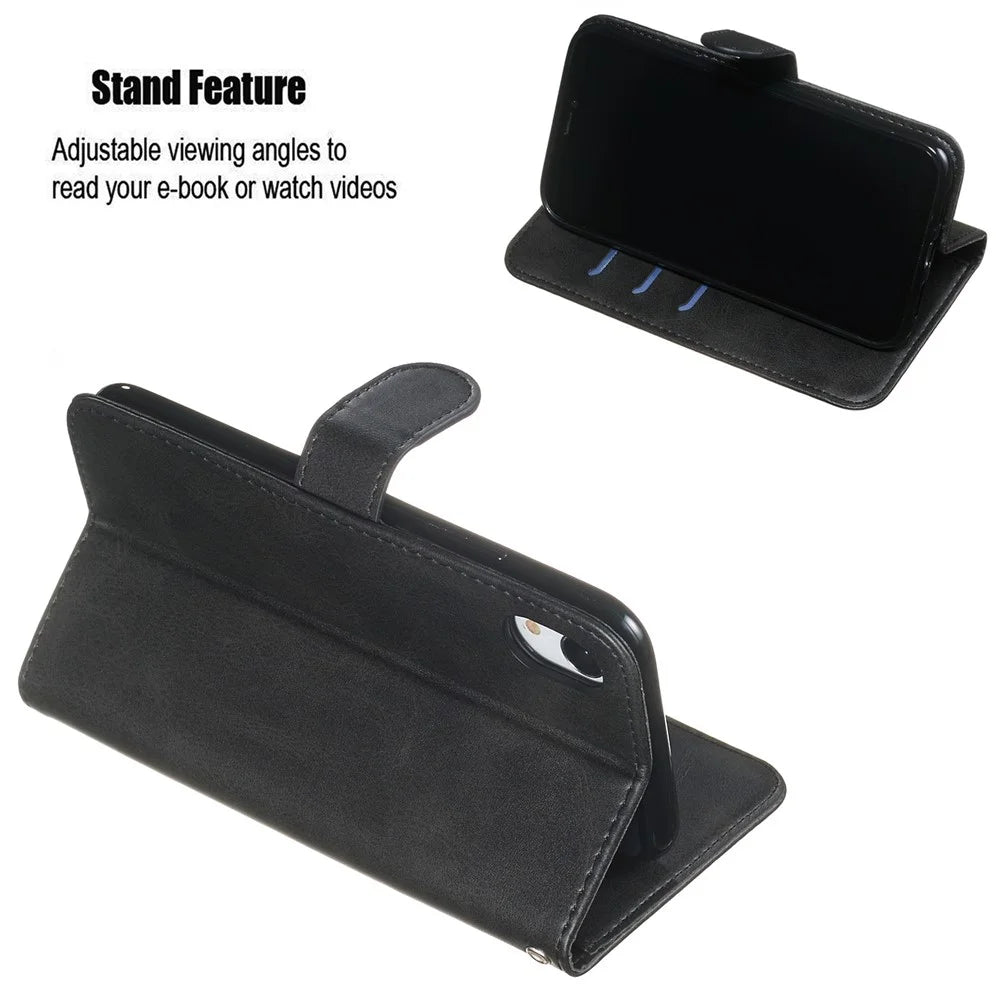 Zipper Pocket Fashion Wallet Stand Flip Leather Phone Case Cover for iPhone XR 6.1 inch - Black - 5