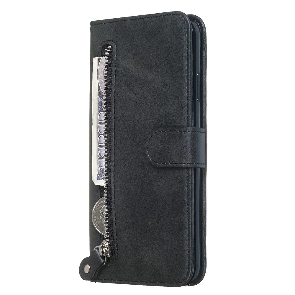 Zipper Pocket Fashion Wallet Stand Flip Leather Phone Case Cover for iPhone XR 6.1 inch - Black - 7