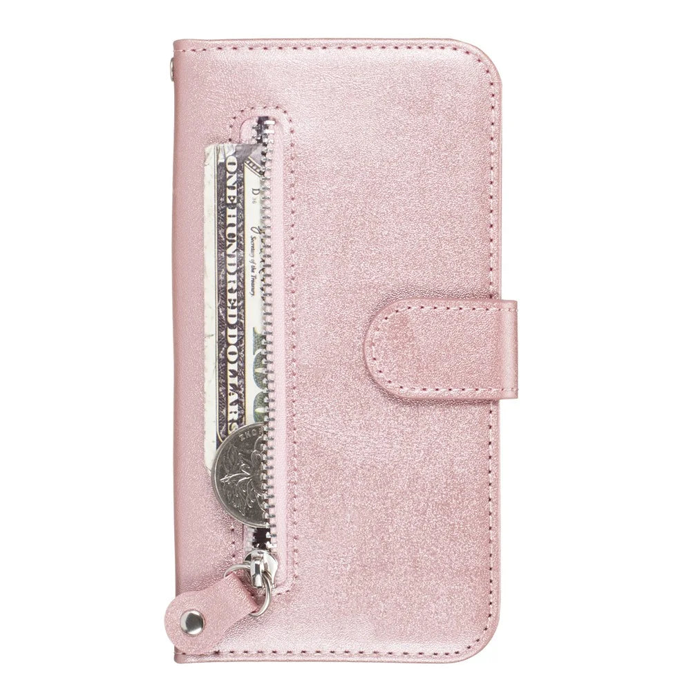 Zipper Pocket PU Leather Wallet Case for iPhone XS Max 6.5 inch - Rose Gold - 2