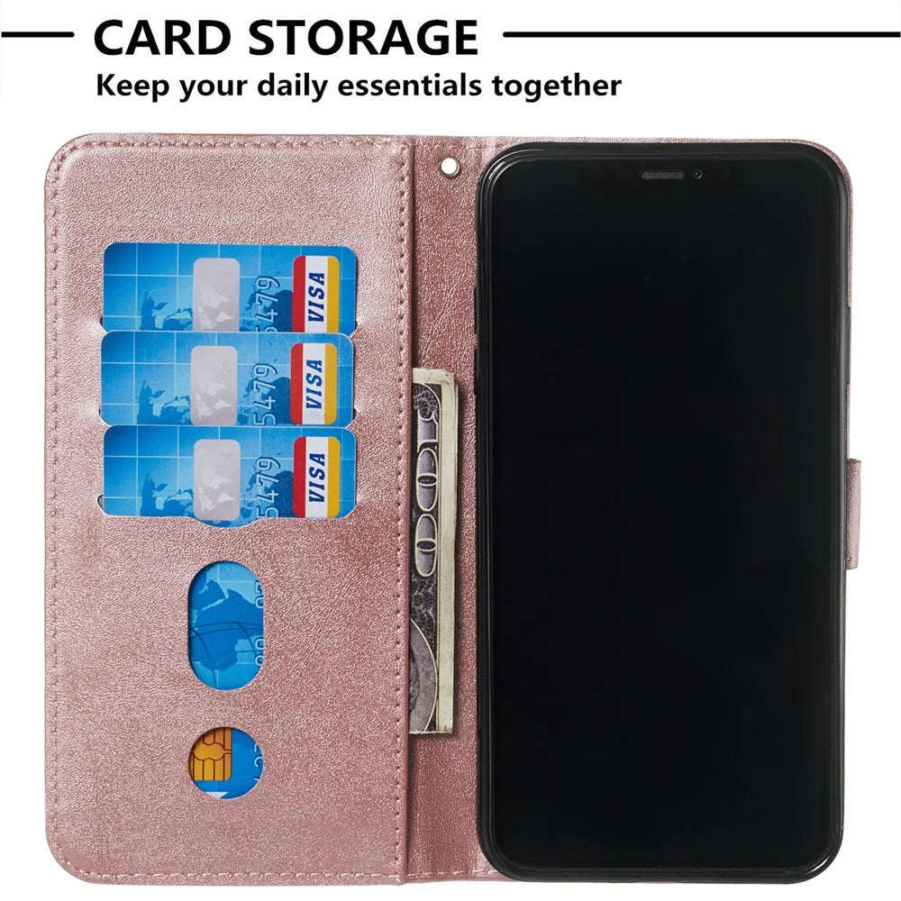Zipper Pocket PU Leather Wallet Case for iPhone XS Max 6.5 inch - Rose Gold - 4