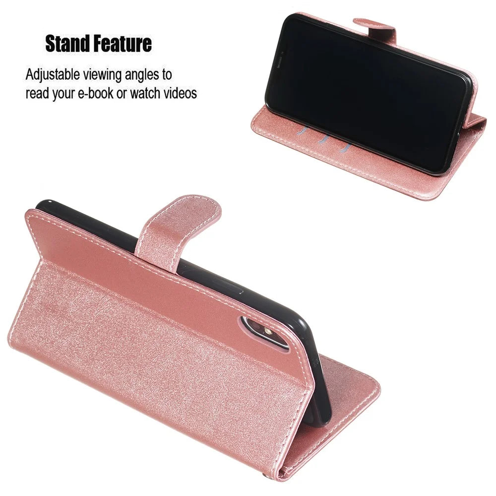 Zipper Pocket PU Leather Wallet Case for iPhone XS Max 6.5 inch - Rose Gold - 5