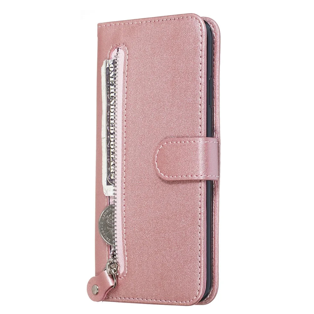 Zipper Pocket PU Leather Wallet Case for iPhone XS Max 6.5 inch - Rose Gold - 7