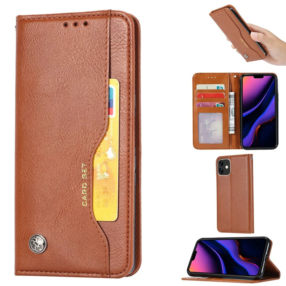 Auto-absorbed PU Leather Stand Case for iPhone 11 6.1 inch (2019) - Brown - 1