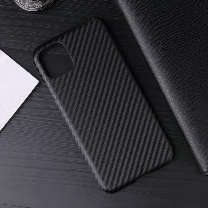 PU Leather Coated PC Hard  Cover Casing Shell for iPhone 11 6.1 inch (2019) - Black Carbon Fiber Texture - 6