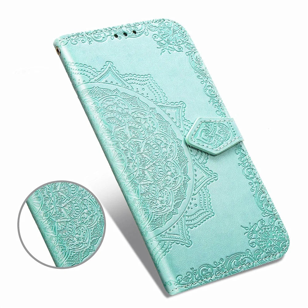 Embossed Mandala Flower Leather Wallet Stand Case for iPhone 11 6.1 inch (2019) - Cyan - 3