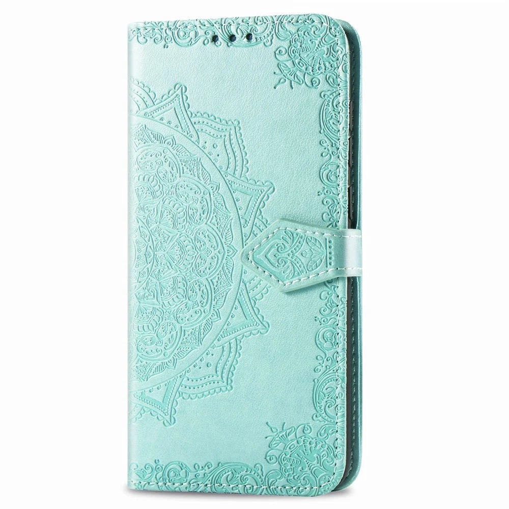 Embossed Mandala Flower Leather Wallet Stand Case for iPhone 11 6.1 inch (2019) - Cyan - 4