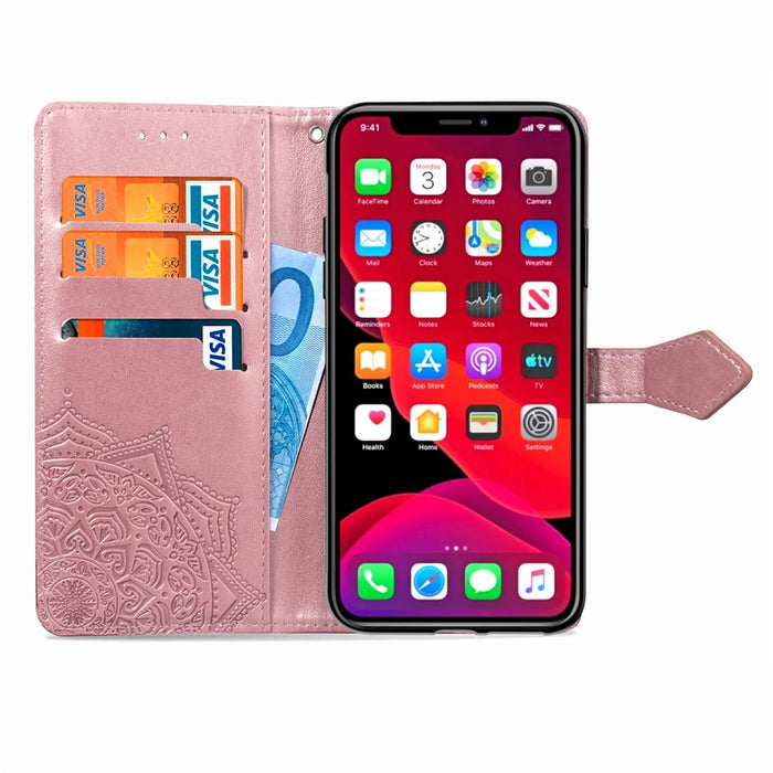 Embossed Mandala Flower Wallet Leather Stand Case for iPhone 11 Pro Max 6.5 inch (2019) - Rose Gold - 6