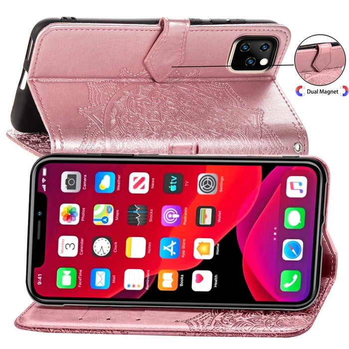 Embossed Mandala Flower Wallet Leather Stand Case for iPhone 11 Pro Max 6.5 inch (2019) - Rose Gold - 7