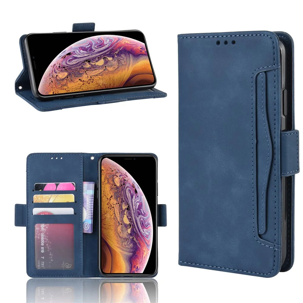 For iPhone (2019) 6.1-inch Leather with Multiple Card Slots and Wallet Pocket Cover - Blue - 1