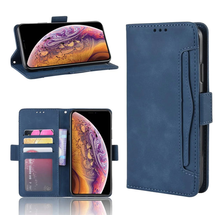 For iPhone (2019) 6.1-inch Leather with Multiple Card Slots and Wallet Pocket Cover - Blue - 1