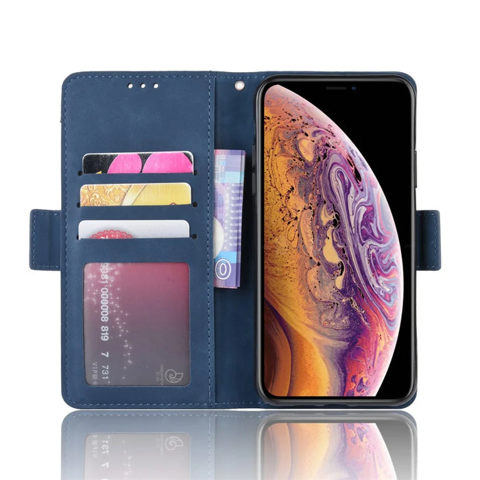 For iPhone (2019) 6.1-inch Leather with Multiple Card Slots and Wallet Pocket Cover - Blue - 5