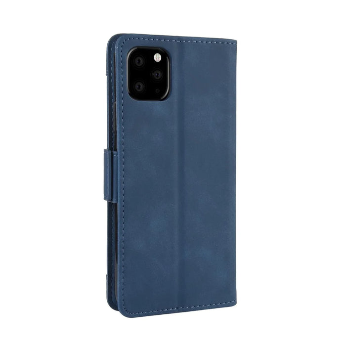 For iPhone (2019) 6.1-inch Leather with Multiple Card Slots and Wallet Pocket Cover - Blue - 7