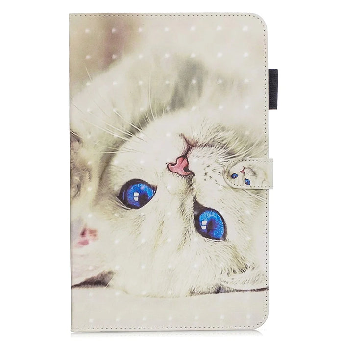 Pattern Printing PU Leather Tablet Case [Wallet Stand] for iPad 9.7-inch (2018) (2017) (2016)/iPad Air 2, Etc - Blue-Eye Cat - 1