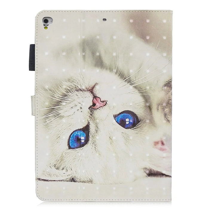 Pattern Printing PU Leather Tablet Case [Wallet Stand] for iPad 9.7-inch (2018) (2017) (2016)/iPad Air 2, Etc - Blue-Eye Cat - 2