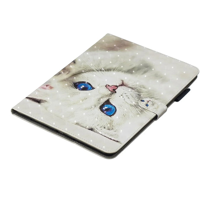 Pattern Printing PU Leather Tablet Case [Wallet Stand] for iPad 9.7-inch (2018) (2017) (2016)/iPad Air 2, Etc - Blue-Eye Cat - 6