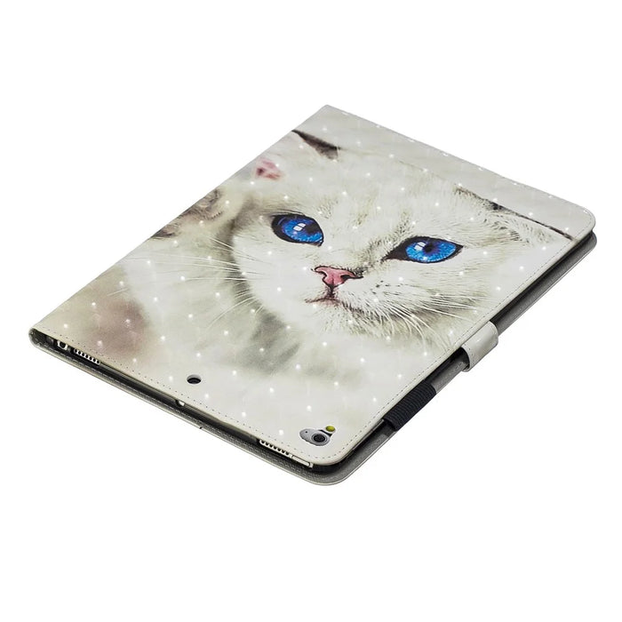 Pattern Printing PU Leather Tablet Case [Wallet Stand] for iPad 9.7-inch (2018) (2017) (2016)/iPad Air 2, Etc - Blue-Eye Cat - 7