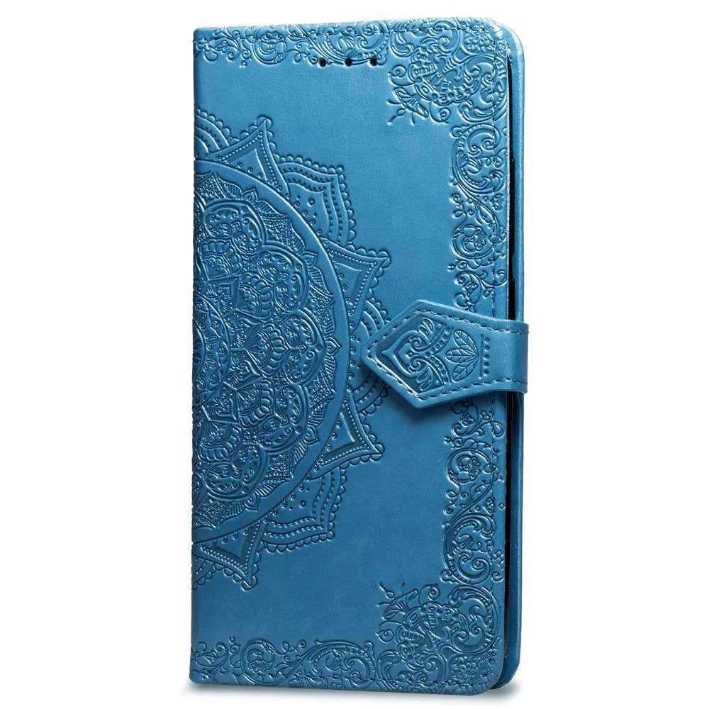 Embossed Mandala Flower Leather Wallet Case for iPhone SE (2020)/SE (2022)/8/7 - Blue - 4