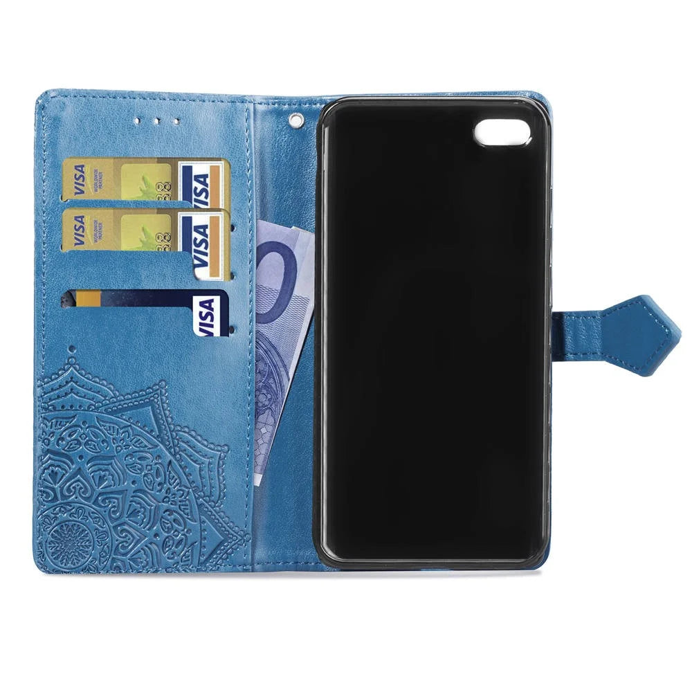 Embossed Mandala Flower Leather Wallet Case for iPhone SE (2020)/SE (2022)/8/7 - Blue - 6
