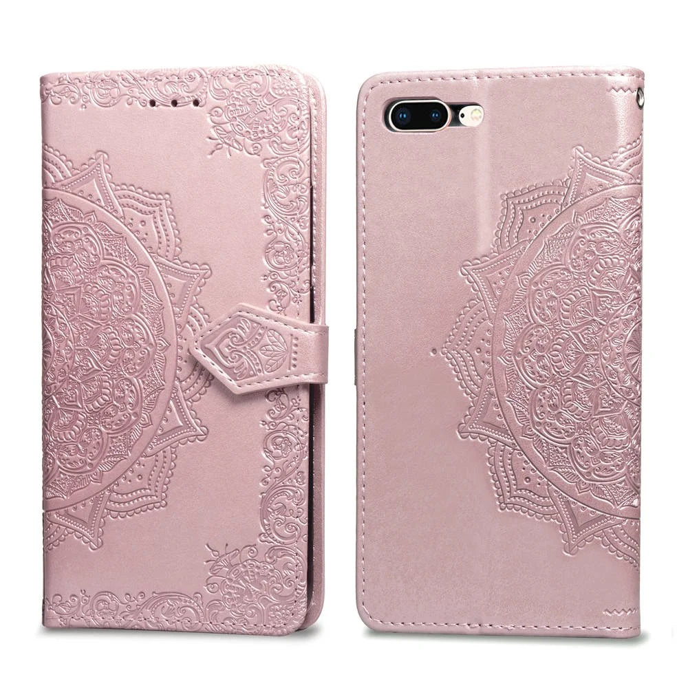 Embossed Mandala Flower Leather Wallet Case for iPhone 8 Plus / 7 Plus - Rose Gold - 2