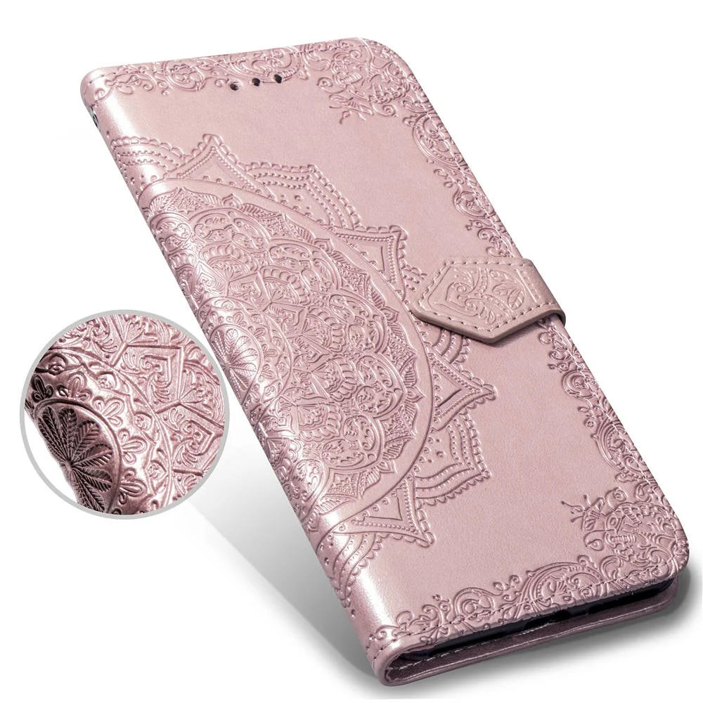 Embossed Mandala Flower Leather Wallet Case for iPhone 8 Plus / 7 Plus - Rose Gold - 3