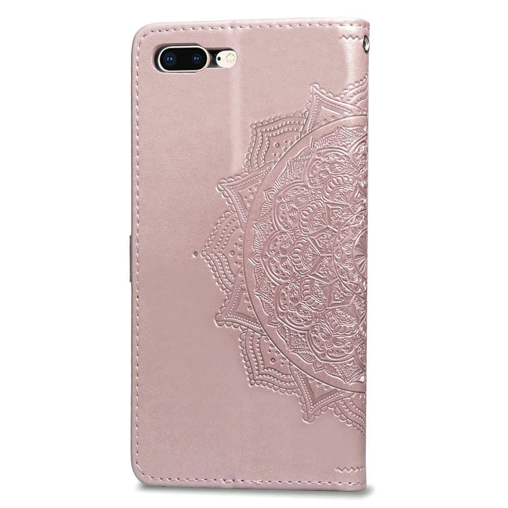 Embossed Mandala Flower Leather Wallet Case for iPhone 8 Plus / 7 Plus - Rose Gold - 5