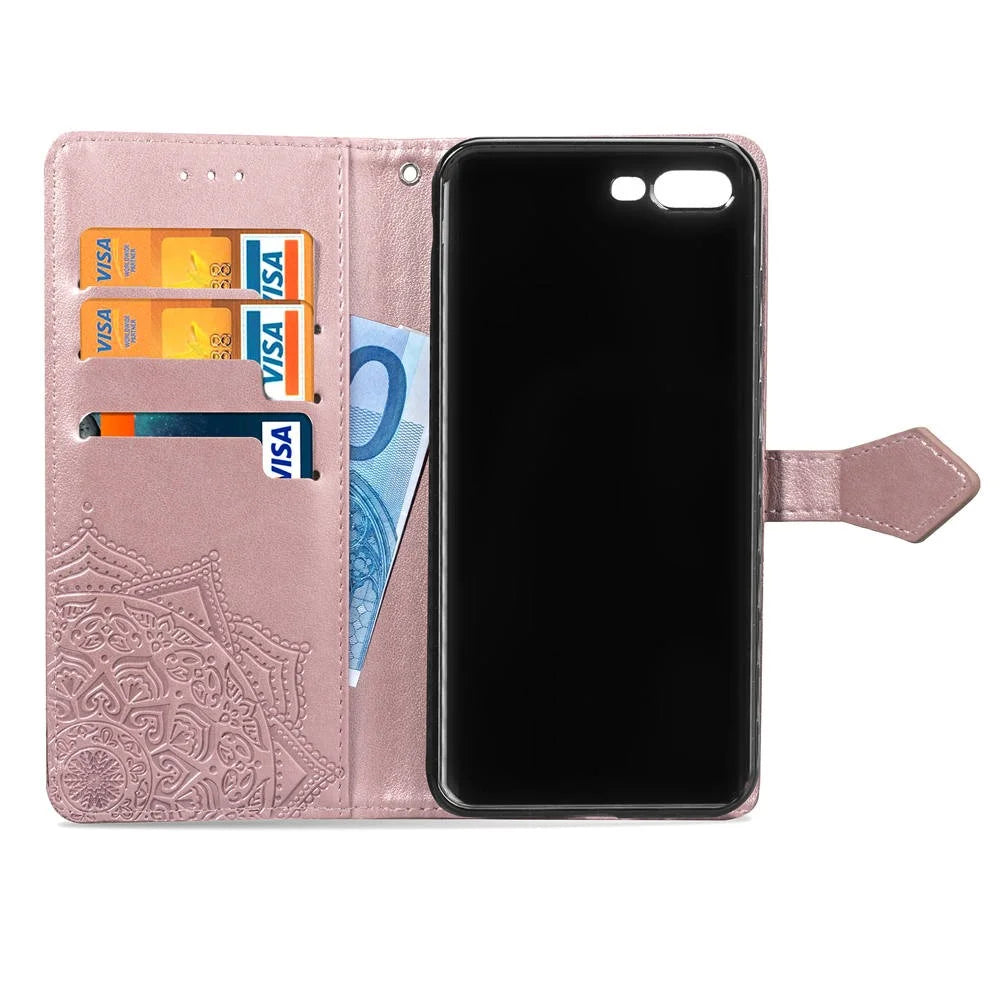 Embossed Mandala Flower Leather Wallet Case for iPhone 8 Plus / 7 Plus - Rose Gold - 6