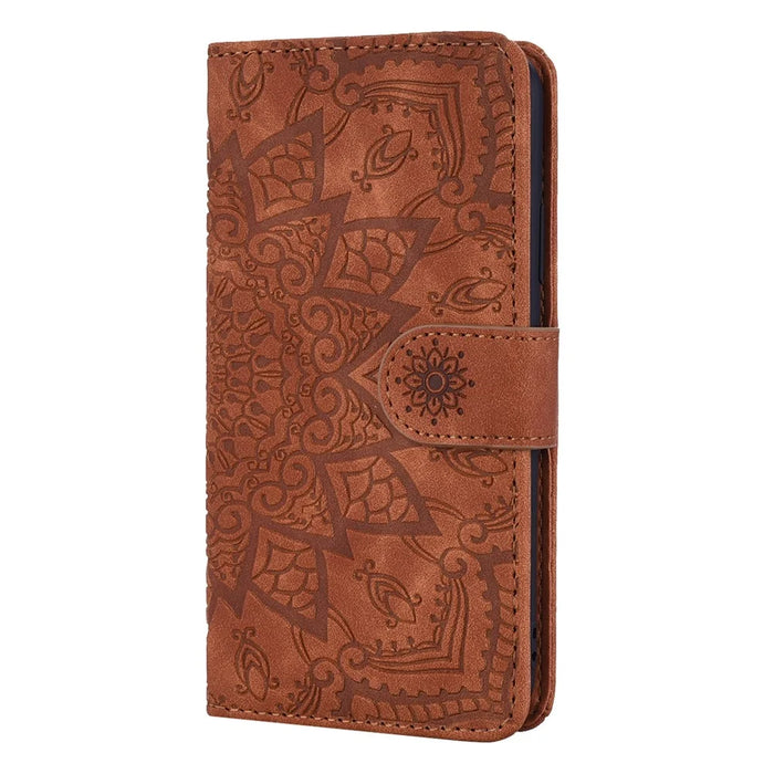 Imprint Mandala Flower Stand Wallet Leather Case Shell Cover for iPhone 11 6.1-inch (2019) - Brown - 2