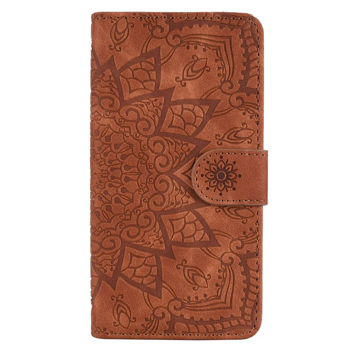 Imprint Mandala Flower Stand Wallet Leather Case Shell Cover for iPhone 11 6.1-inch (2019) - Brown - 4