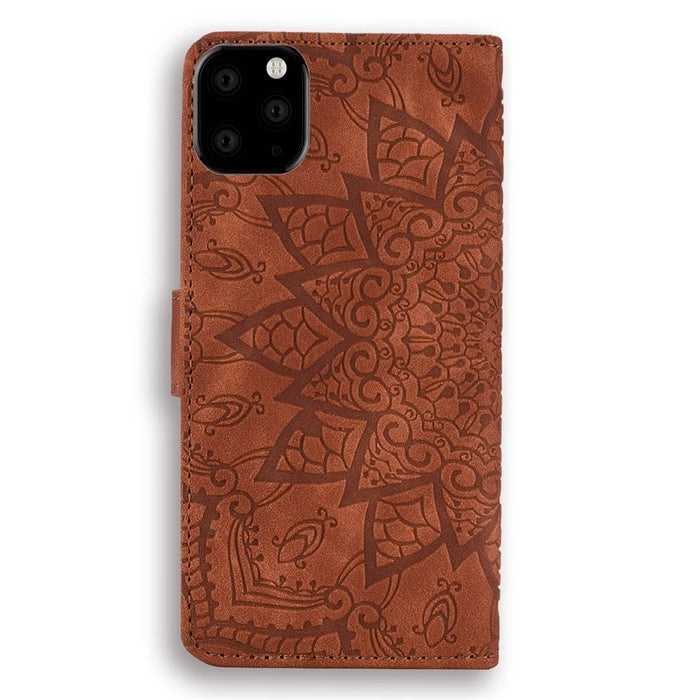 Imprint Mandala Flower Stand Wallet Leather Case Shell Cover for iPhone 11 6.1-inch (2019) - Brown - 5