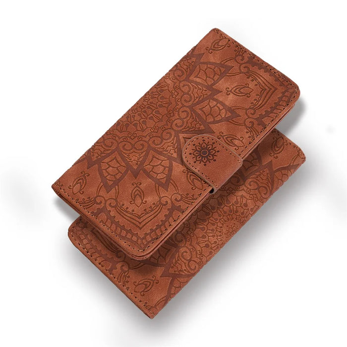 Imprint Mandala Flower Stand Wallet Leather Case Shell Cover for iPhone 11 6.1-inch (2019) - Brown - 6