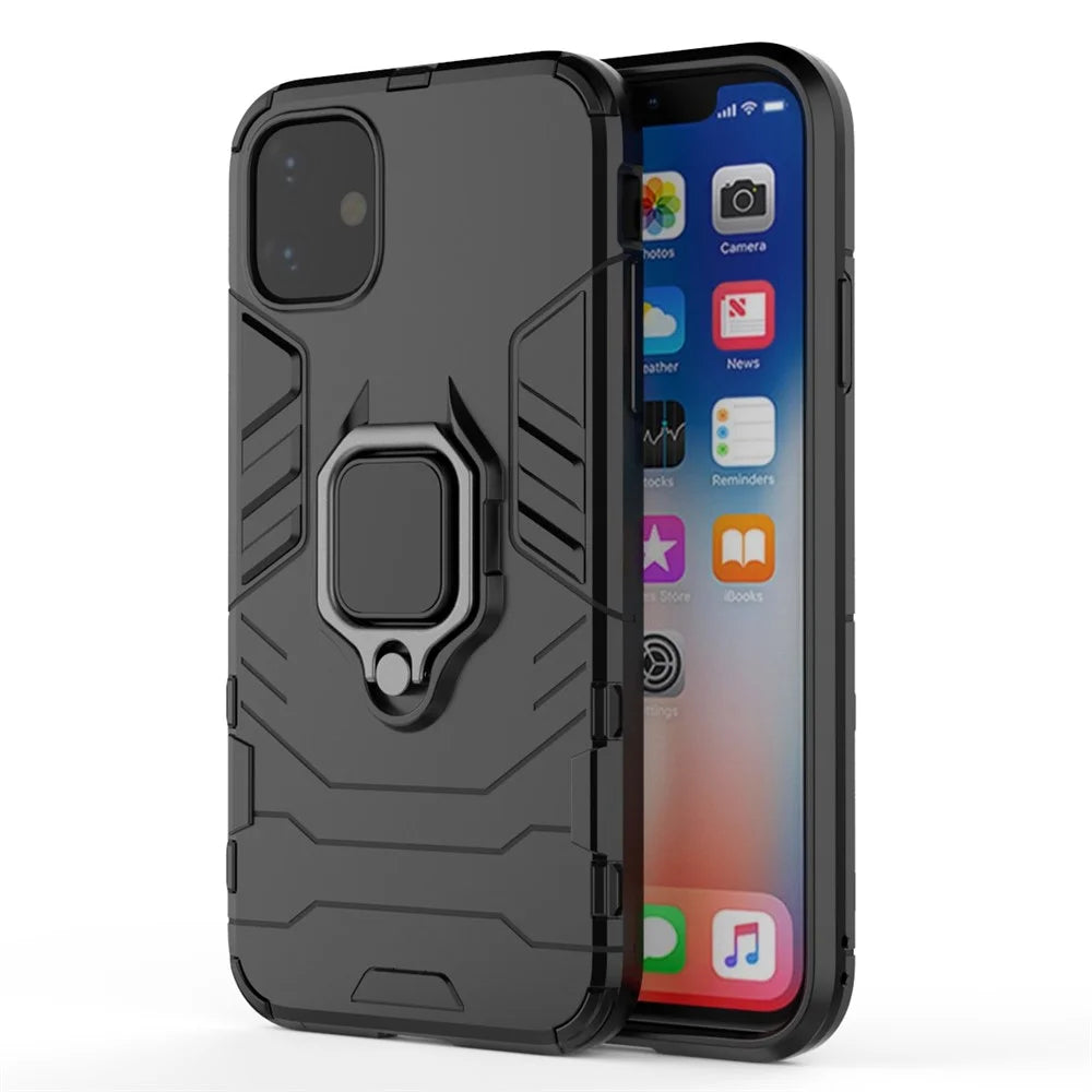PC + TPU Combo Finger Ring Kickstand Cell Phone Cover Case for iPhone 11 6.1 inch (2019) - Black - 2