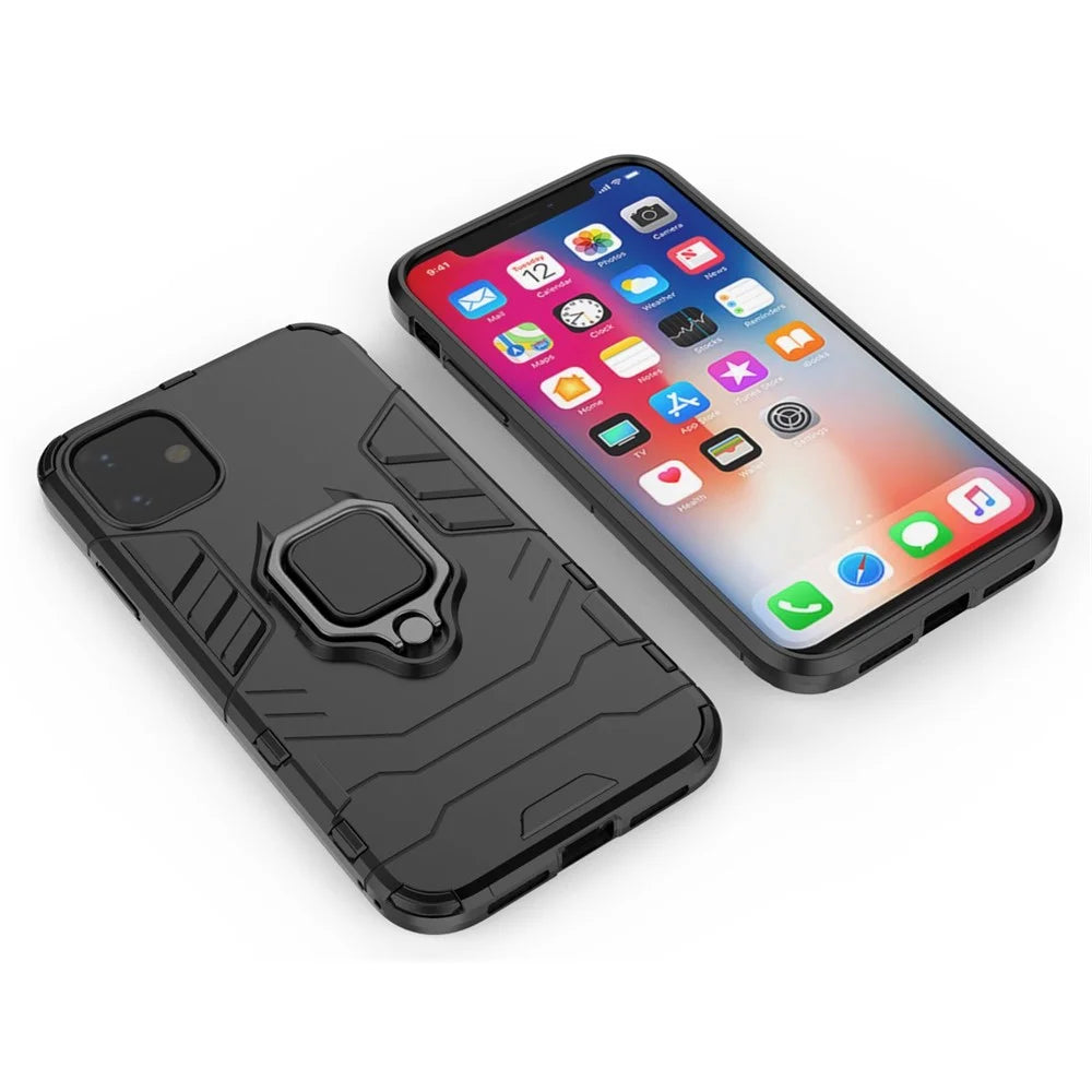 PC + TPU Combo Finger Ring Kickstand Cell Phone Cover Case for iPhone 11 6.1 inch (2019) - Black - 3