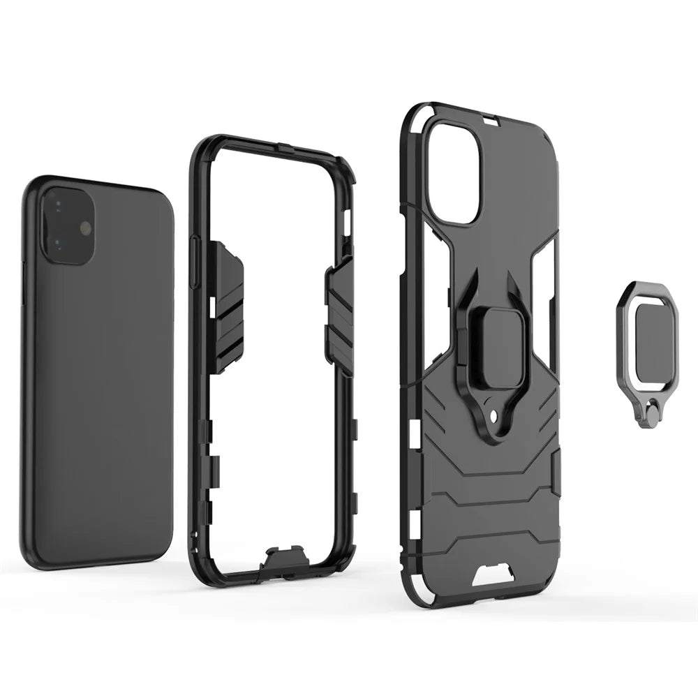 PC + TPU Combo Finger Ring Kickstand Cell Phone Cover Case for iPhone 11 6.1 inch (2019) - Black - 4
