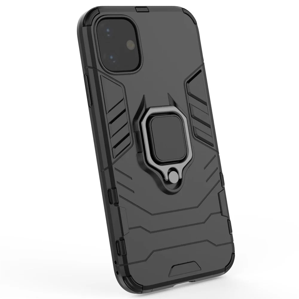 PC + TPU Combo Finger Ring Kickstand Cell Phone Cover Case for iPhone 11 6.1 inch (2019) - Black - 6