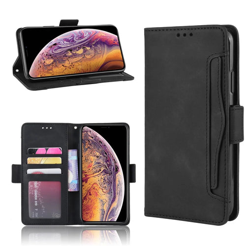 Leather Wallet Stand Phone Cover Case with Multiple Card Slots for iPhone XS Max 6.5 inch - Black - 1