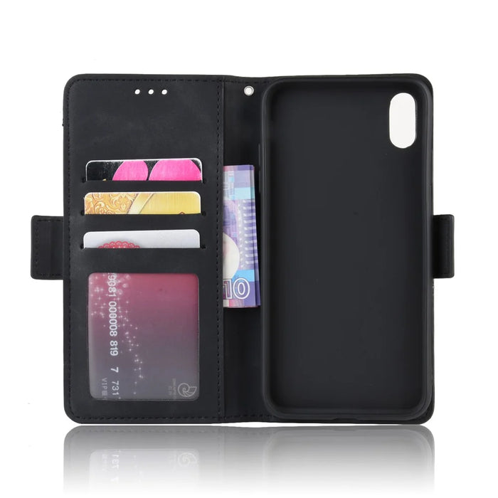 Leather Wallet Stand Phone Cover Case with Multiple Card Slots for iPhone XS Max 6.5 inch - Black - 3