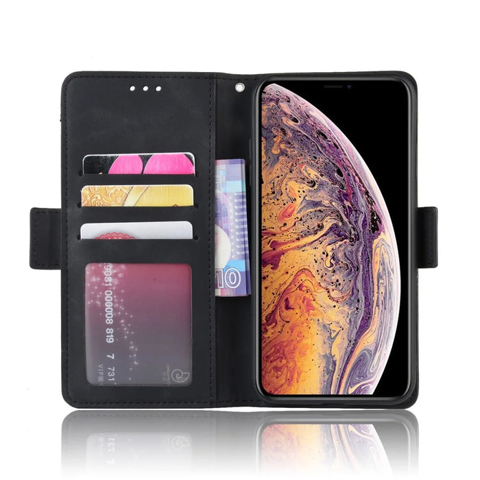Leather Wallet Stand Phone Cover Case with Multiple Card Slots for iPhone XS Max 6.5 inch - Black - 4