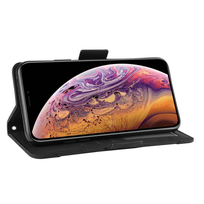Leather Wallet Stand Phone Cover Case with Multiple Card Slots for iPhone XS Max 6.5 inch - Black - 5