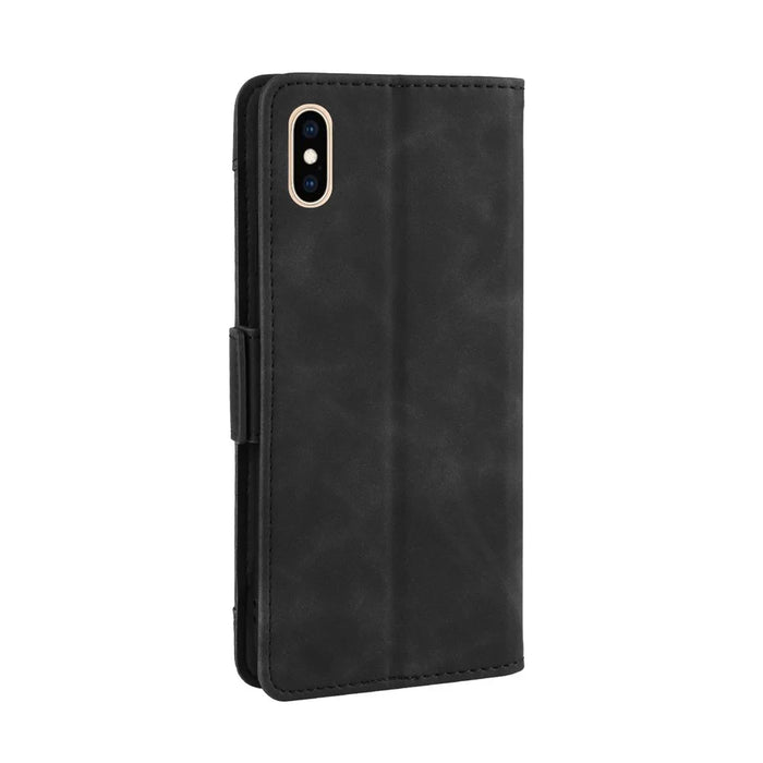 Leather Wallet Stand Phone Cover Case with Multiple Card Slots for iPhone XS Max 6.5 inch - Black - 6