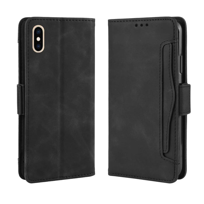 Leather Wallet Stand Phone Cover Case with Multiple Card Slots for iPhone XS Max 6.5 inch - Black - 7