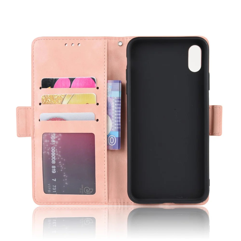 Leather Wallet Stand Phone Cover Case with Multiple Card Slots for iPhone X / XS 5.8 inch - Pink - 3