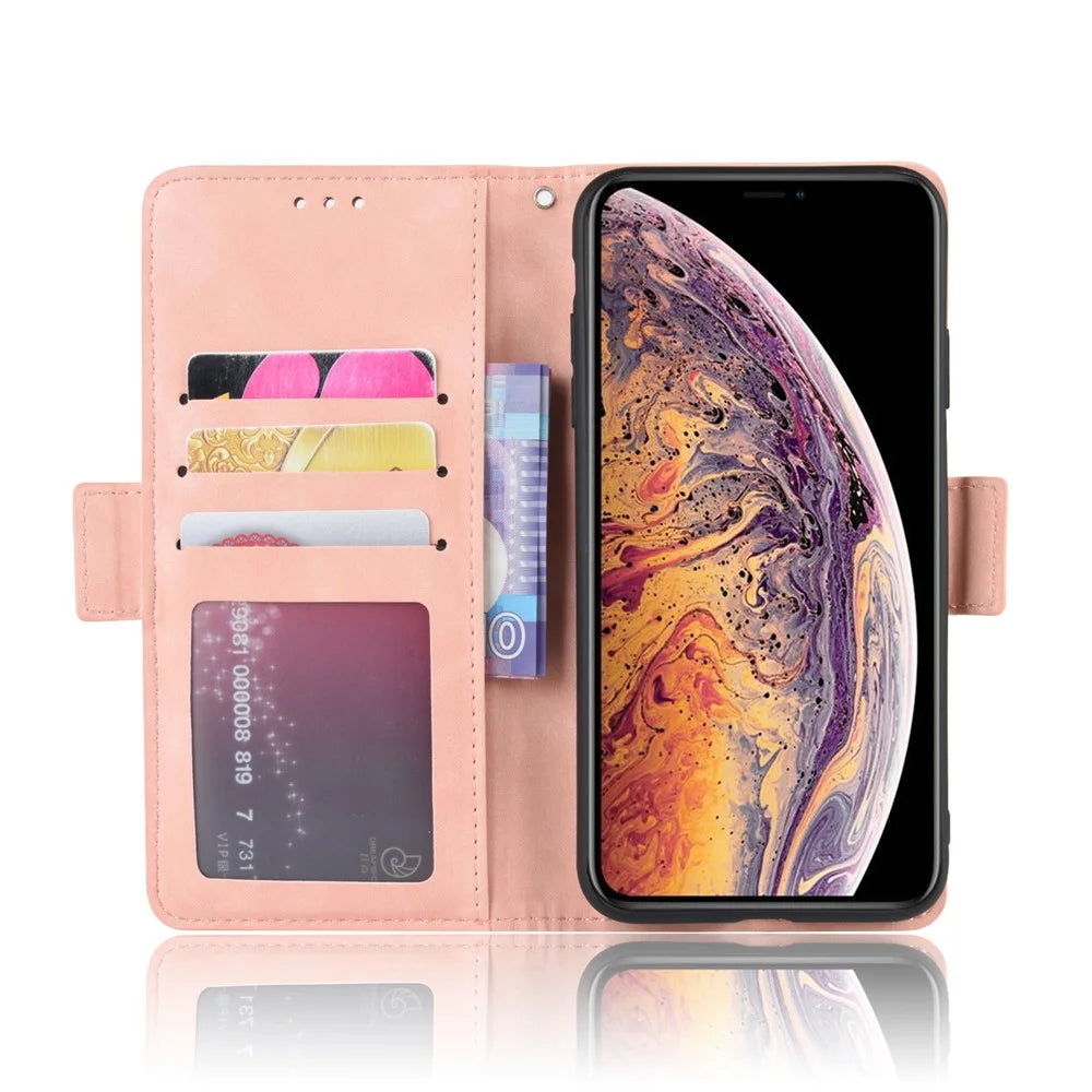 Leather Wallet Stand Phone Cover Case with Multiple Card Slots for iPhone X / XS 5.8 inch - Pink - 4
