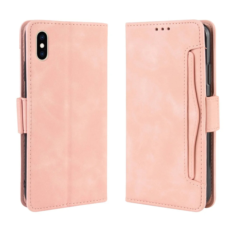 Leather Wallet Stand Phone Cover Case with Multiple Card Slots for iPhone X / XS 5.8 inch - Pink - 7